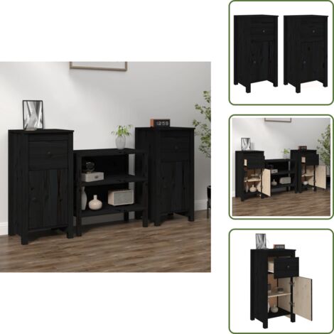 Aparadores para salón - vidaXL Aparadores 2 uds madera maciza de pino negro 40x35x80 cm - Aparadores para dormitorio
