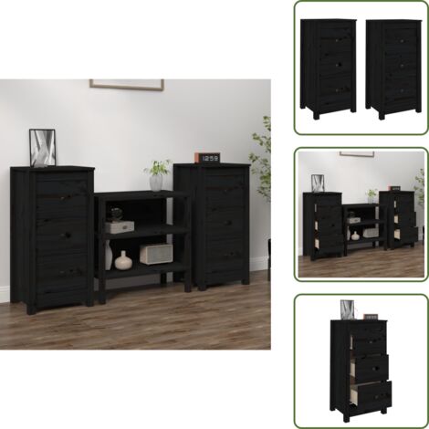Aparadores para salón - vidaXL Aparadores 2 uds madera maciza de pino negro 40x35x80 cm - Aparadores para dormitorio