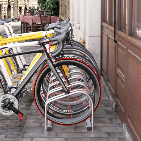 Aparcamiento para 6 Bicicletas Soporte de Acero para Aparcar Bicicletas en el Suelo o Pared 179x33x27 cm Plata