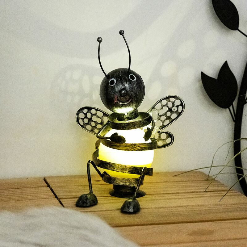 Image of Ape solare esterno decorazione ape figure da giardino per esterno in metallo, batteria nero giallo, 1x led 0,06 watt, h 25 cm, giardino