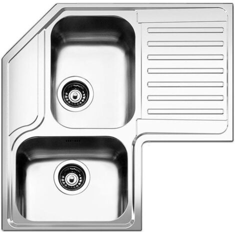 Apell ROAN2B90ILBC Serie Roma Lavello da Incasso ad Angolo 83x83cm 2 Vasche a Destra Gocciolatoio Sinistro  Acciaio Inox