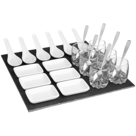 Aperitivo cuadrado conjunto 25 piezas - aperitivo cuadrado conjunto 25 piezas, vidrio, pizarra, porcelana y acero inoxidable, dimensiones l. 30,5 x l. 6.5 x h. 30.5 cm - Sg secret de gourmet