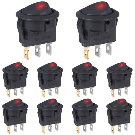 APEX 10 pcs Interrupteur 12V 20A Voyant Lumineux LED Rouge Interrupteurs à Bascule Rond 12 Volts ON/OFF 2Positions Marche/Arret 3Broches