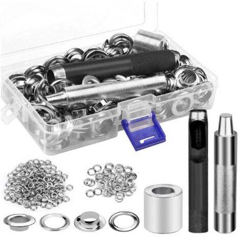 APEX 100 Pièces Trousse à Oeillets pour Bâche,Diamètre Intérieur 12mm, Grommet Kitavec 3 pièces Outil,Ensembles Oeillets pour Toile Bâche