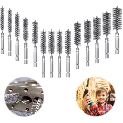 APEX 14 Pièces Brosse Metallique pour Perceuse, Acier Inoxydable Brosses Métallique a Main Cylindriques, Jeu de Brosse Métallique