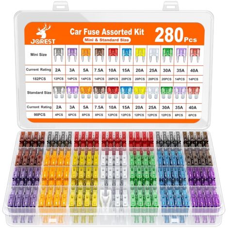 APEX 280 Pcs Fusible Voiture Set, 182 Mini Fusibles Auto + 98 Moyenne Fusibles Automobile + 1 Extracteurs de fusibles - pour Voiture/Moto