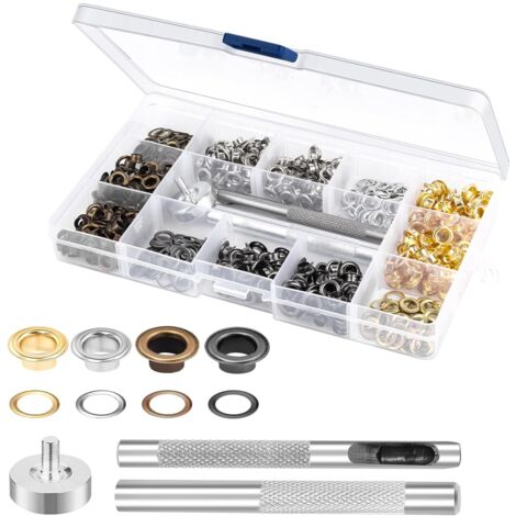 APEX 400PCS Oeillets pour Baches, Quatre Couleurs, œillets en Cuivre de 5 mm et Avec 3 Outils Oeillet Couture, Oeillets pour Toile