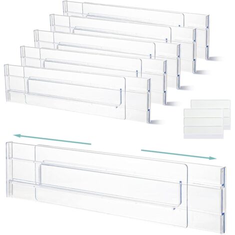 APEX 6 Pièces Séparateur Tiroirs Réglable Organisateur de Tiroir Transparent pour Vêtements Coiffeuse Garde-robe Cuisine Taille 27,5-52cm