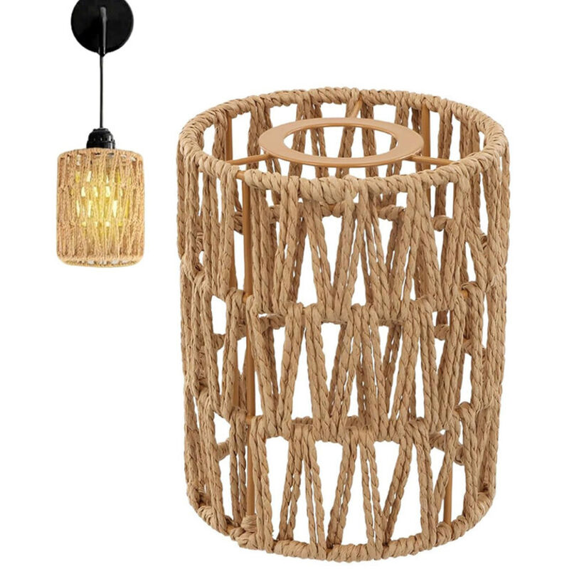 APEX Abat-jour bohème en rotin fait main, lot de 1, abat-jour de rechange en osier pour lampe de table ou suspension E27.