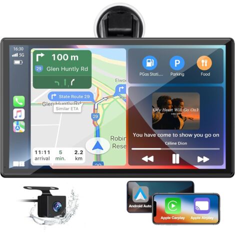 APEX Autoradio sans fil 9 pouces avec Apple CarPlay et Android Auto,caméra de recul,écran tactile portable et navigation GPS pour voiture