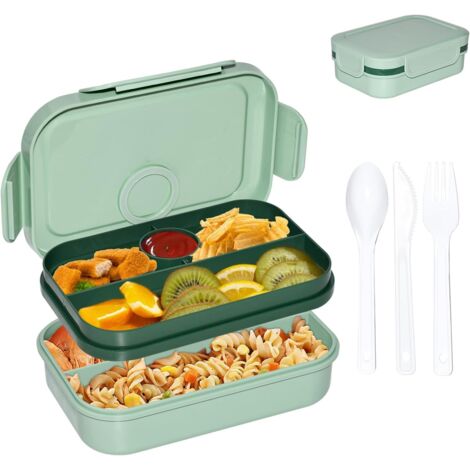 APEX Boîte à bento avec couverts et compartiments multiples pour salades, sauces collations, boîte à déjeuner à 2 niveaux