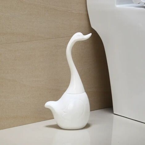 APEX Brosse et support pour WC, base en céramique avec long manche en forme de cygne, accessoires de nettoyage pour salle de bain.