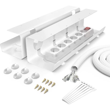 APEX Cable Management Bureau, Cache Grande Capacité, Range Facile à Assembler avec 6Porte-câbles/6Câbles Autocollants (2PCS, Blanc)