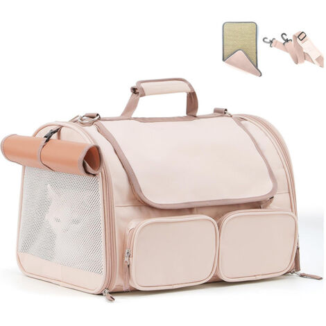APEX Cat Carrier, 4 Mesh Windows Small Dog Carrier, 4 Storage Pockets Cat Travel Bag, Under 15 lb Airline Approved Pet Carrier, Rollable Cover for Nervous Cats, Pink