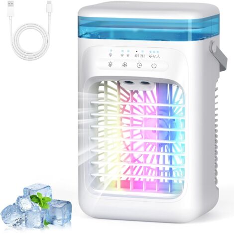 APEX Climatiseur Mobile 1000 ml, Refroidisseur d'air 4 en 1, Climatiseur Portable avec 3 Vitesses, Veilleuse 7 Couleurs, Minuteur 2-4H