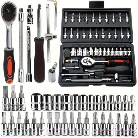 APEX Coffret de douille et embouts Mallette à Outils ,1/4-inch (24 Dents) - 46 pcs
