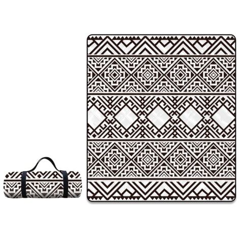 APEX Couverture de Pique-Nique Graphiques en noir et blanc, 200x200cm,Lavable Couverture de Pique-Nique avec Poignée