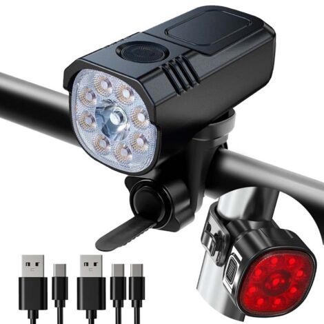 APEX Éclairage vélo avant et arrière, éclairage LED, rechargeable par USB et étanche IP65, idéal pour le VTT, la route