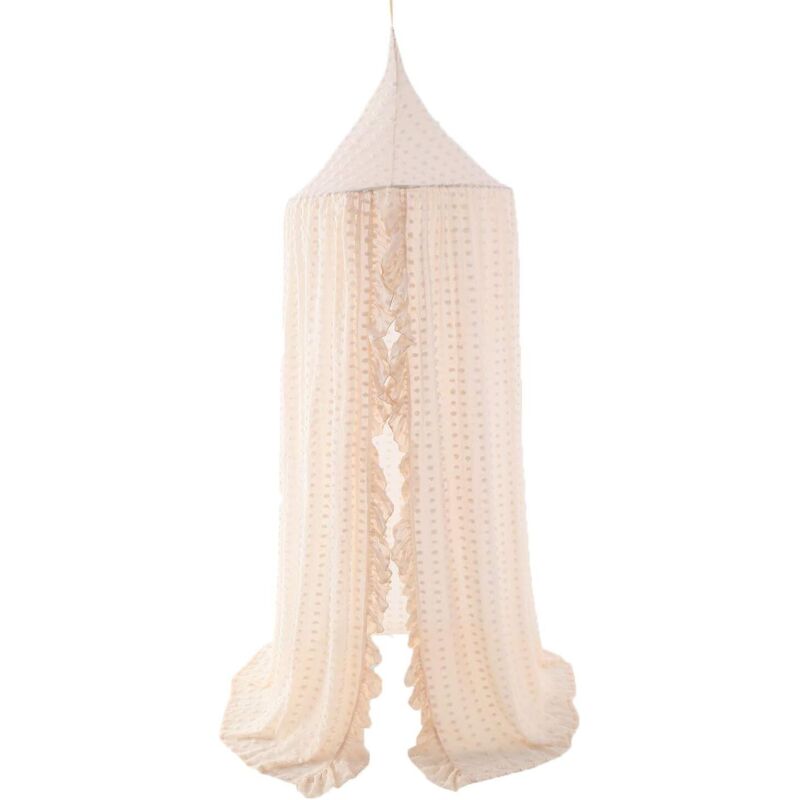 APEX Élégant Ciel de Lit pour Lit Bébé et Berceau - Moustiquaire en Dentelle et Tulle avec Pompons, Tente de Rêve pour Filles Princesse