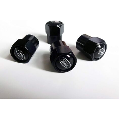 APEX Ensemble de quatre bouchons de valve de pneu Ford Black Top en métal noir brillant