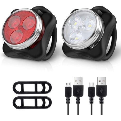APEX Ensemble d'éclairage vélo rechargeable par USB, phare avant ultra-lumineux et feu arrière LED, 4 modes d'éclairage.
