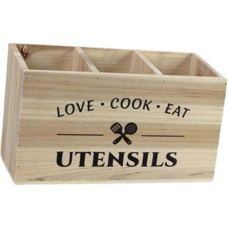 APEX Étagère à ustensiles de cuisine de style campagnard rétro, à trois compartiments, en bois.