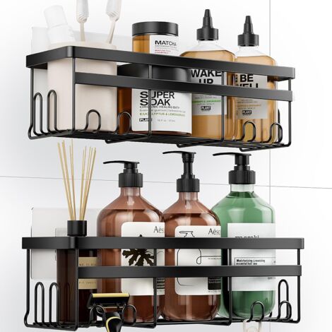 APEX Étagère de douche adhésive, organisateur de salle de bain sans perçage, accessoires de salle de bain, noir, lot de 3