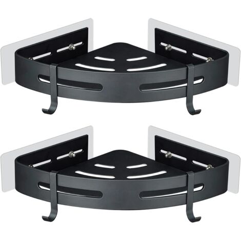APEX Étagère de douche d'angle sans perçage, fixation murale, aluminium, lot de 2, noir, forme triangulaire, grande capacité