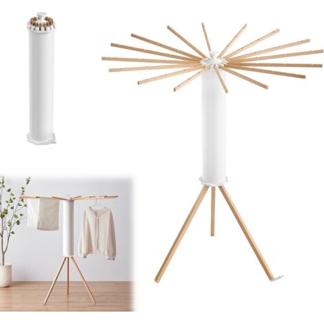 APEX Étendoir à linge portable pliable Octopus avec barre en bois - Peu encombrant - Pour l'intérieur - Séchoir à linge de sol