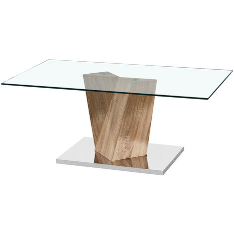 Apex Glass Coffee Table Oak Effect Base - Brown