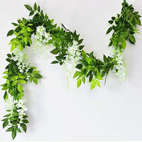 APEX Guirlande de glycine artificielle blanche, feuillage et fleurs à suspendre pour décoration extérieure (mariage, fête, jardin, mur), idéale pour la décoration intérieure.