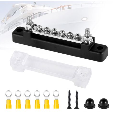 APEX La Bornier Distribution, Bloc Jeu de Barres avec 6 Cosses Electriques, Bloc Jeu de Barres avec Couvercle, Durable et Fiable Bornier