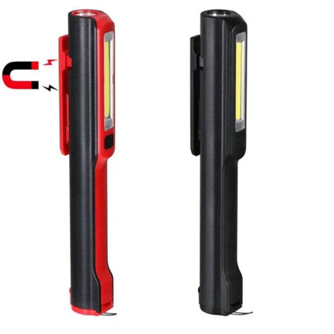 APEX Lampe de Travail LED, 2 PCS COB Torche Lampe de poche 3W USB Rechargeable avec Clip Magnétique, 400 Lumens 5 Modes 2 en 1