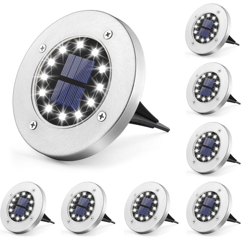 APEX Lampes solaires de sol pour jardins extérieurs, 12 lampes solaires LED pour chemins, étanches IP44, lot de 8.