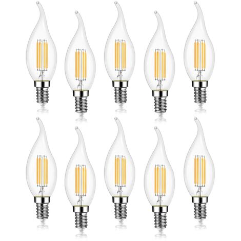 APEX Lot de 10 4W Ampoule de Filament LED E14 470LM Flamme Bougie 2700K Blanc Chaud, Non-Dimmable, Angle de Faisceau 360°
