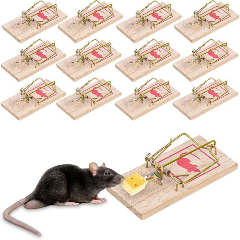 APEX Lot de 12 Pièges À Souris, Souricière, Tapette À Souris en Bois Réutilisable - Taille 104.50.6 cm, Poids : 30 grammes
