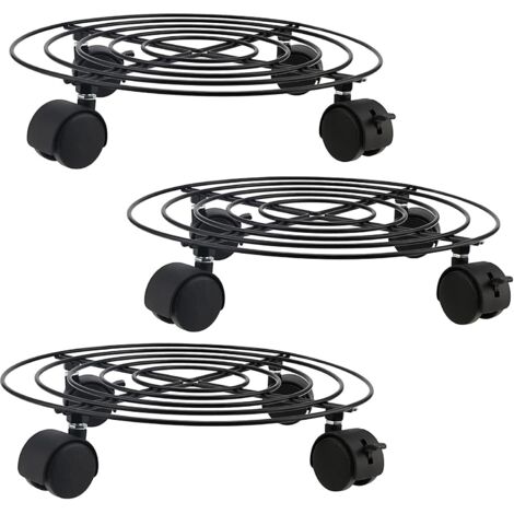 APEX Lot de 3 supports à plantes en métal de 30 cm avec roulettes, chariot robuste pour pots de fleurs de jardin, support rond en fer sur roulettes.