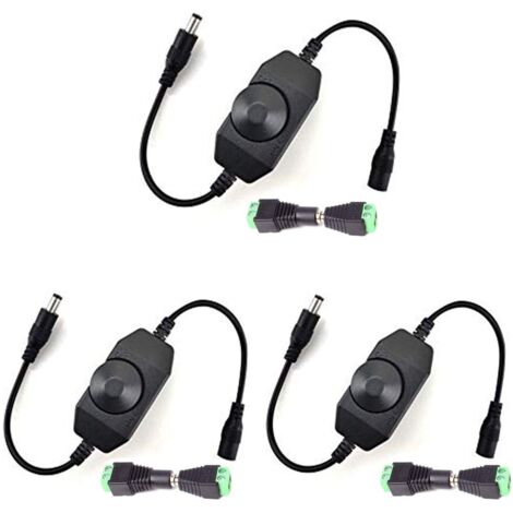 APEX Lot de 3 variateurs LED DC 12V-24V, variateurs rotatifs pour ruban LED traversant 2A, connecteurs jack 5,5x2,1 mm.