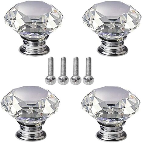 APEX Lot de 4 boutons en cristal, poignées de porte de tiroir/meuble en forme de diamant de 40 mm avec vis, pour la maison, la cuisine