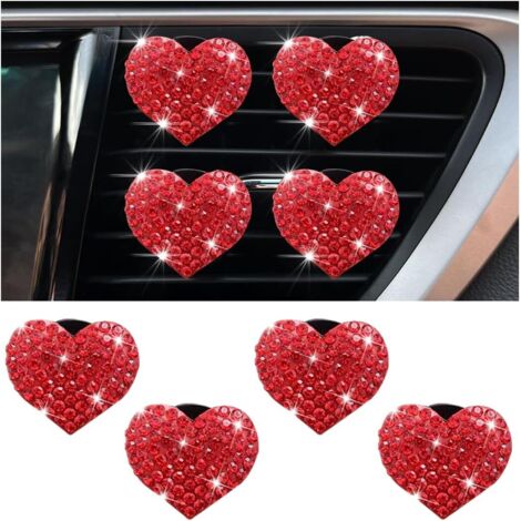APEX Lot de 4 breloques à clipser pour grille d'aération de voiture, désodorisants en forme de cœur en cristal, clips de fixation