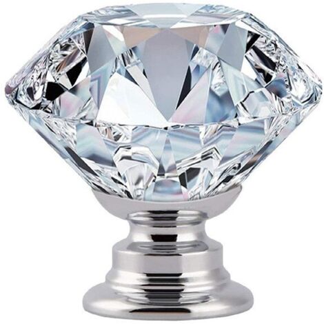 APEX Lot de 6 boutons de porte avec vis, poignées de tiroir de 30 mm en verre cristal en forme de diamant pour commodes et tiroirs.