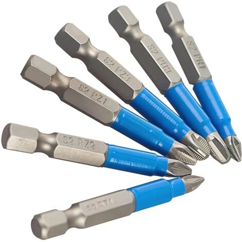 APEX Lot de 6 embouts magnétiques antidérapants (PH1, PZ1, PH2, PZ2, PH3, PZ3), longueur 50 mm, tige hexagonale 1/4", à tête unique pour visseuses électriques