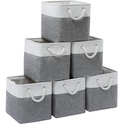 APEX Lot de 6 grands bacs de rangement pliables en tissu avec cordes, de 28 x 28 x 28 cm, pour la maison.