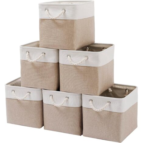 APEX Lot de 6 grands bacs de rangement pliables en tissu avec cordes, de 28 x 28 x 28 cm, pour la maison.