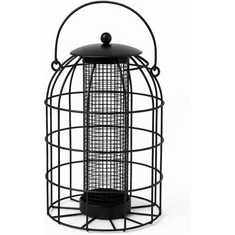 APEX Mangeoire à cacahuètes anti-écureuils - Mangeoire à noix suspendue en métal noir de 24 cm, adaptée aux petits oiseaux sauvages de jardin.