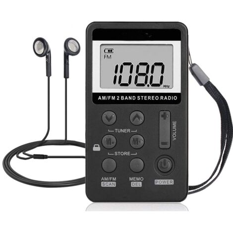 APEX Mini radio portable AM/FM, mini récepteur stéréo de poche avec syntonisation numérique DSP, écran LCD, rechargeable par USB