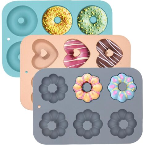 APEX Moule à donuts en silicone 3 pièces, moule à donuts antiadhésif, moule à mini-gâteaux traditionnels en silicone 6 cavités