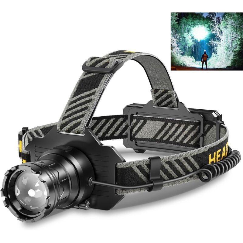 APEX Nouveau Lampe Frontale 100000 Lumens Rechargeable - Zoom Variable, IPX7 Étanche - Idéal pour Course à Pied, Pêche, Camping, (Noir)