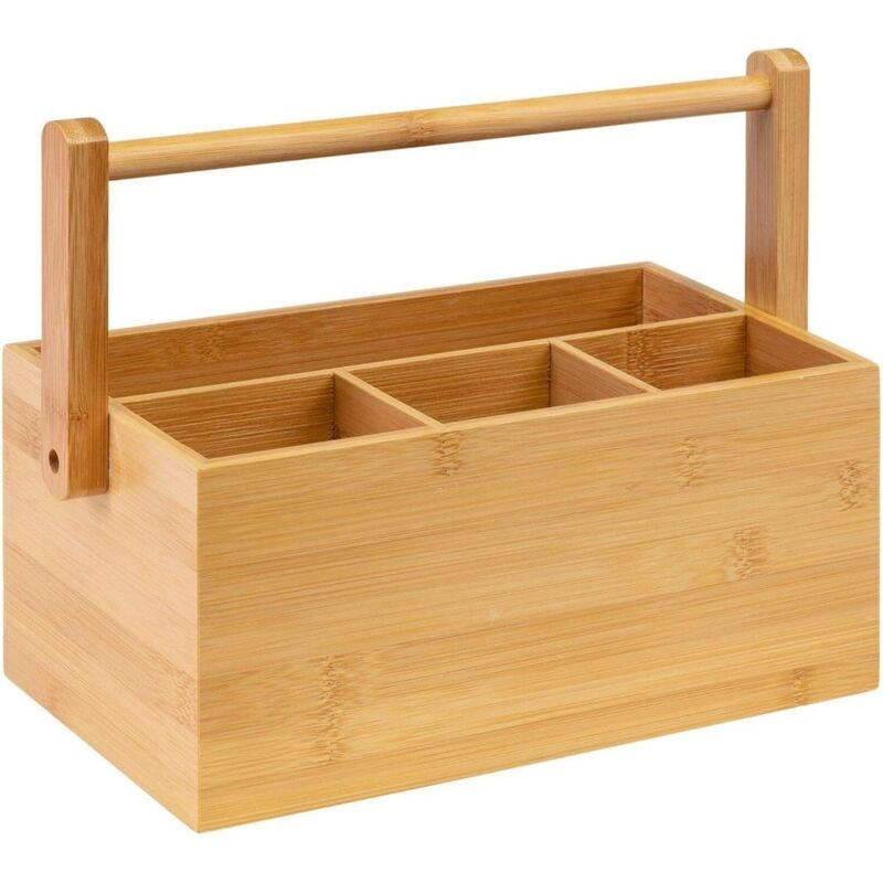APEX Panier de rangement pour couverts en bois massif - avec poignée - 4 compartiments - boîte de rangement pour ustensiles de cuisine