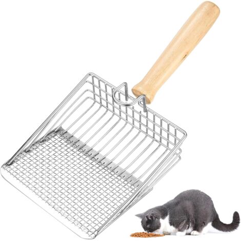 APEX Pelle à Litière pour Chat, Pelle à Litière en Métal pour Tamisage, Pelle à Litière avec Manche en Bois, Pelle a Litiere Chat Metal